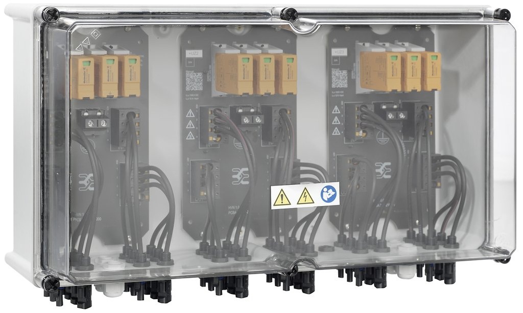 DESTOCKAGE - Coffret DC Weidmuller Next 1000 V, 3 MPPT, 3 entrées / 3 sorties par MPPT, Sans porte-fusible, Protection Surtension I et II, Sans interrupteur-sectionneur, WM4 (version SolarEdge) remplacé par 04-2890304000